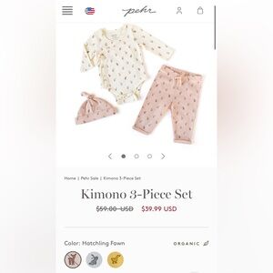 Pehr 3 piece kimono set, NWT 3-6m